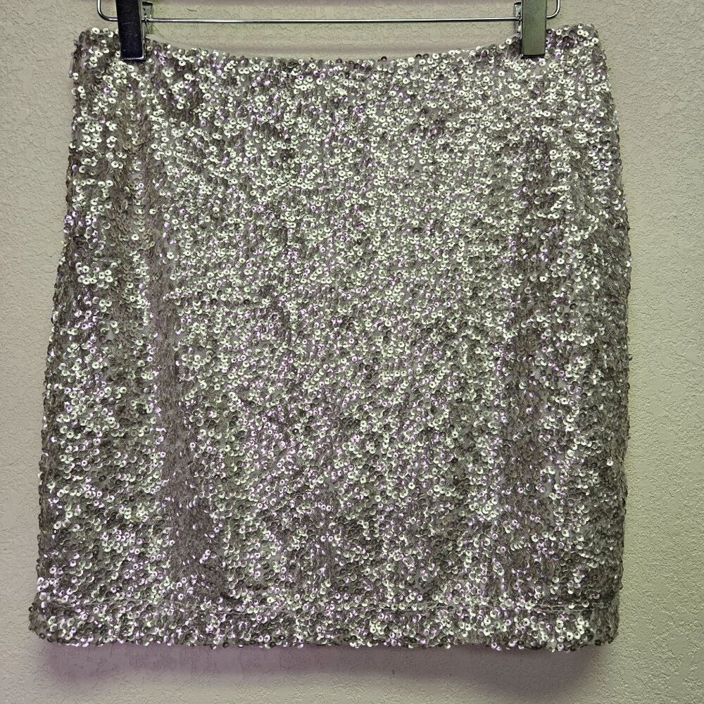 Vintage Y2K Silver Sequin Mini Skirt Party Festival Rave Stretch XS - Picture 2 of 9